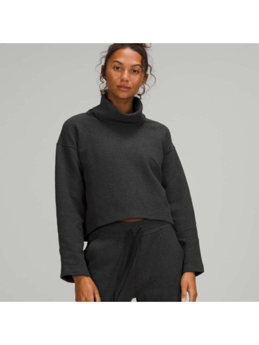 Lululemon Ribbed Funnel Neck Pullover Heathered Black